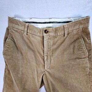 LL Bean Mens Classic Fit Corduroy Pants Tan Khaki 33x32 Stretch ID502835